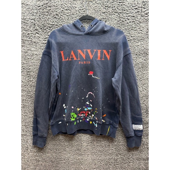 Lanvin Paris X Gallery Dept Painted Drawstring Hoodie Sweatshirt Navy‎ Blue M